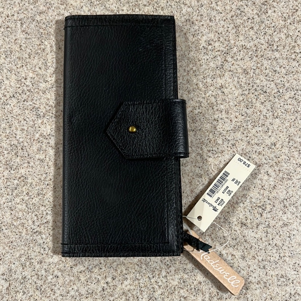 black leather madewell wallet NWT